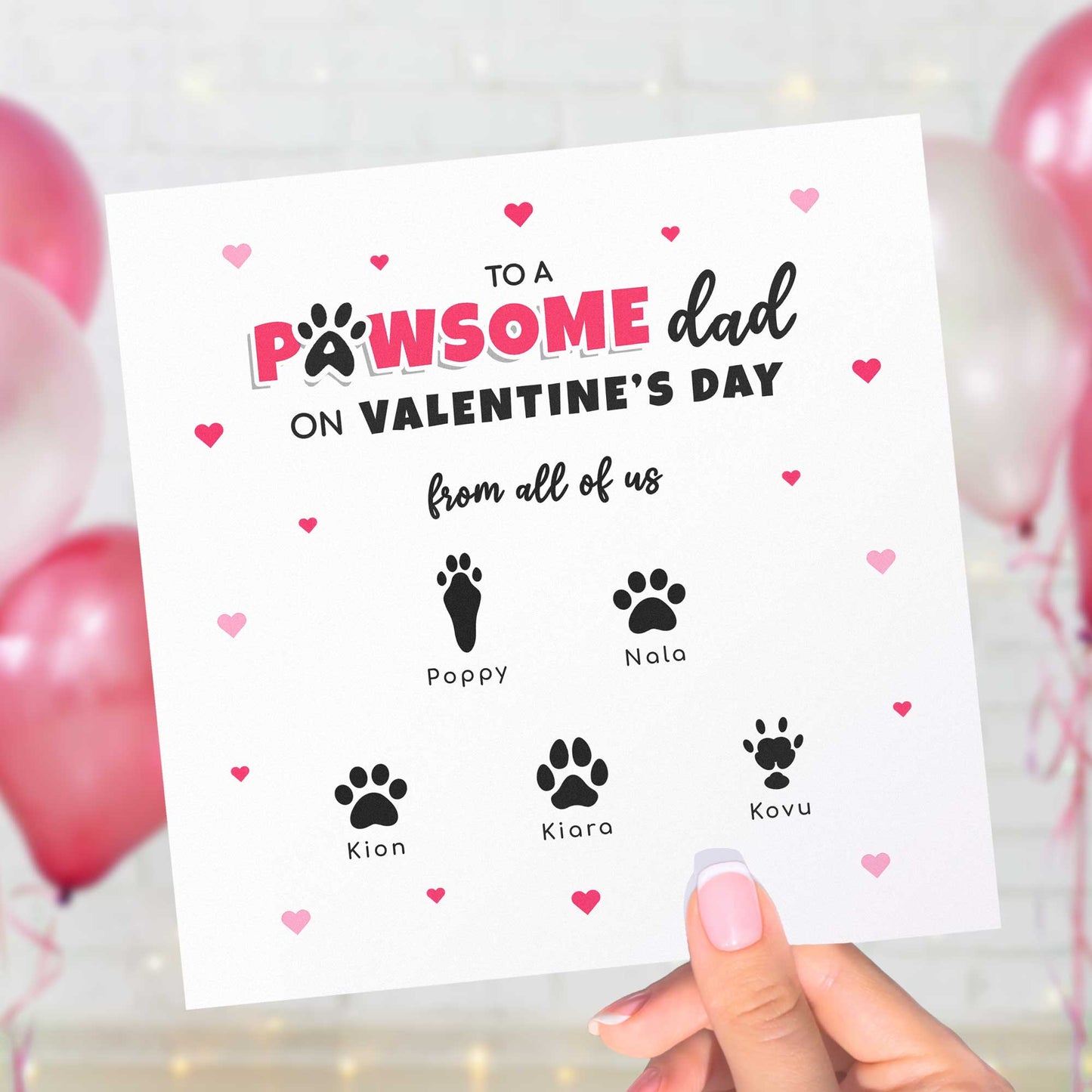 Pet Dad Valentines Card from Pets – Personalised Paw Print Card
