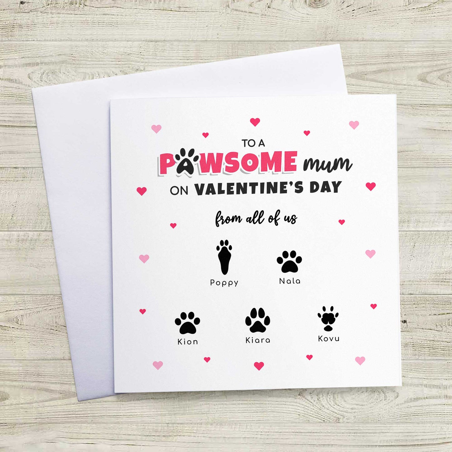 Pet Mum Valentines Card from Pets – Personalised Paw Print Card