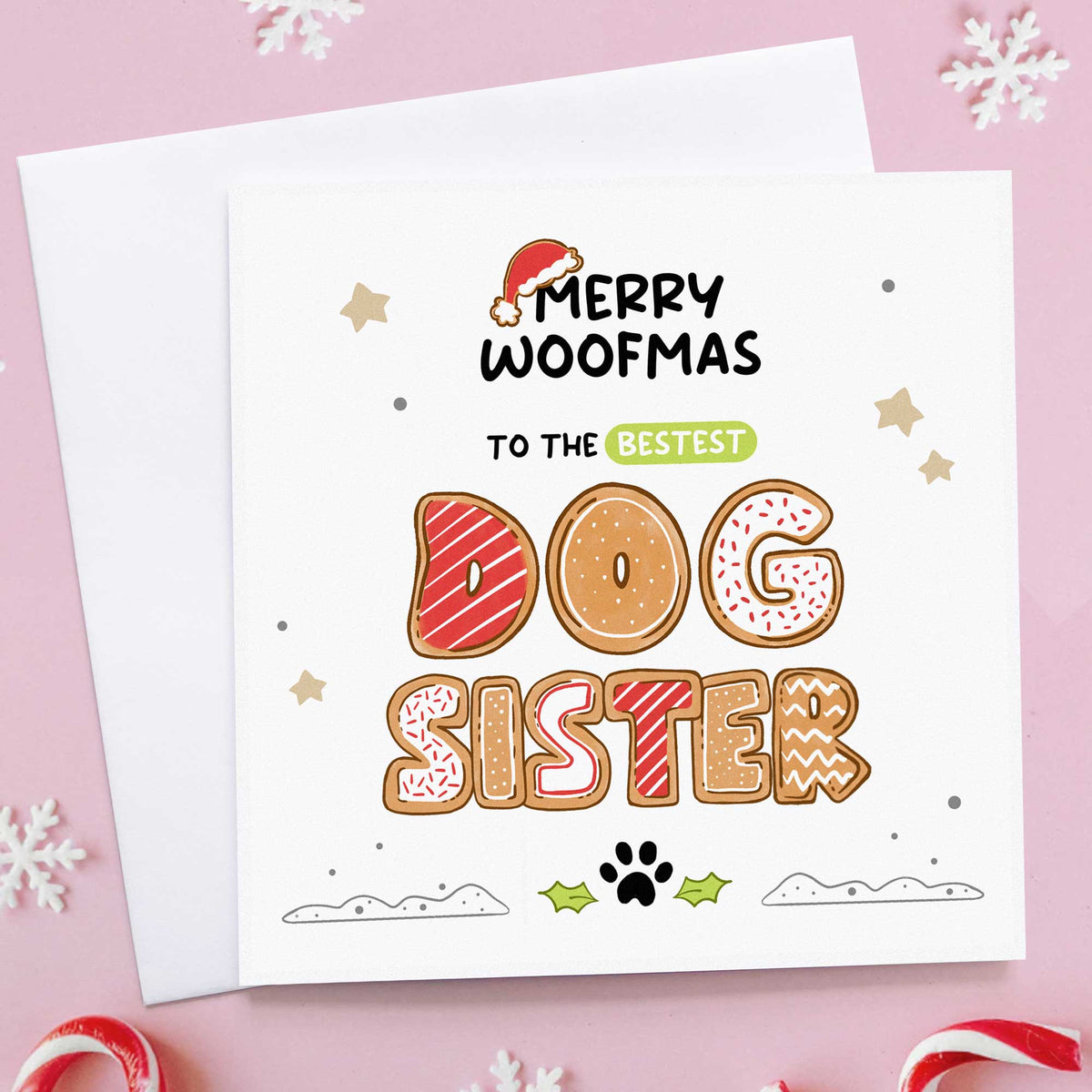 Dog Sister Christmas Card - Merry Woofmas Biscuits