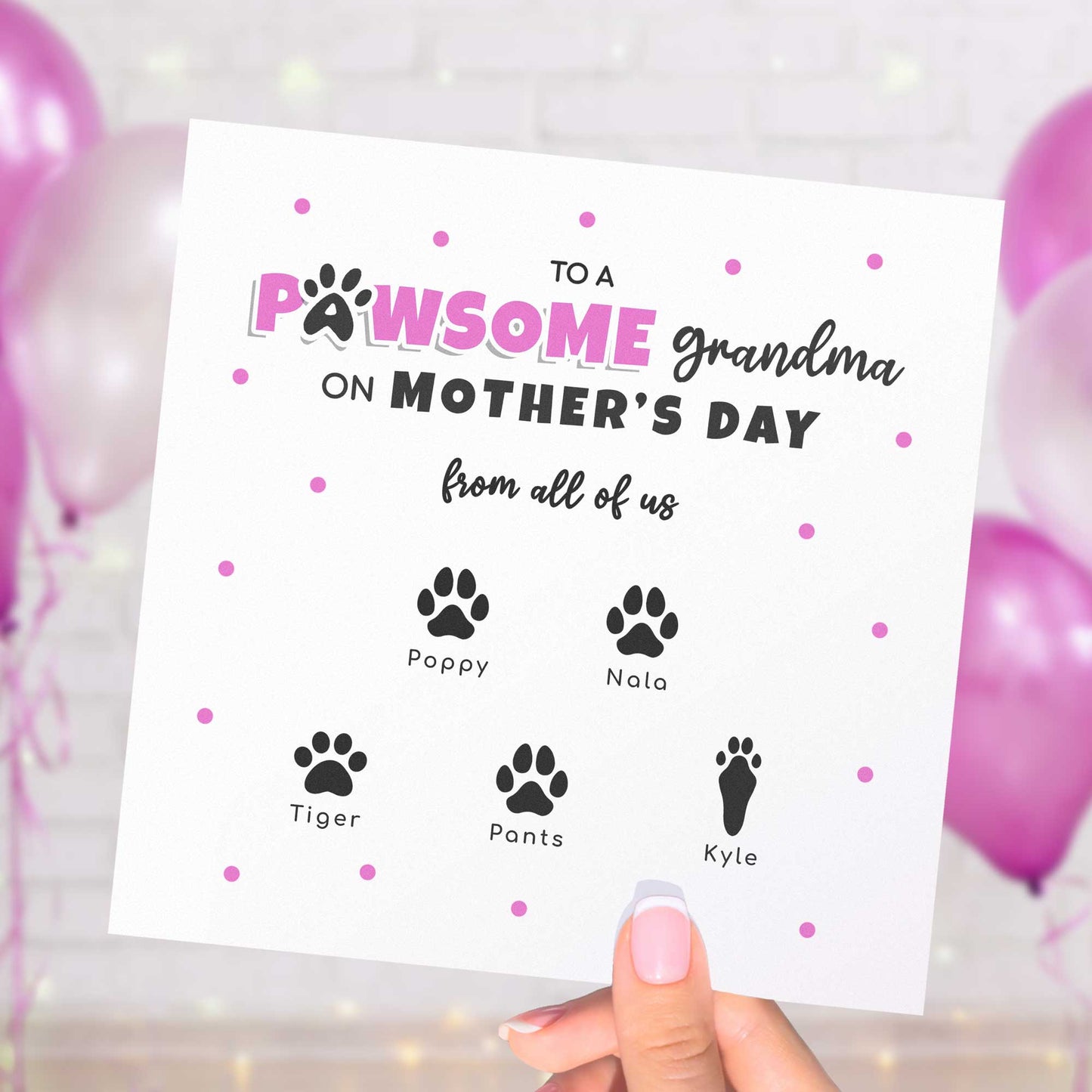 Grandma Mother’s Day Card From Pets – Personalised Paw Print Card