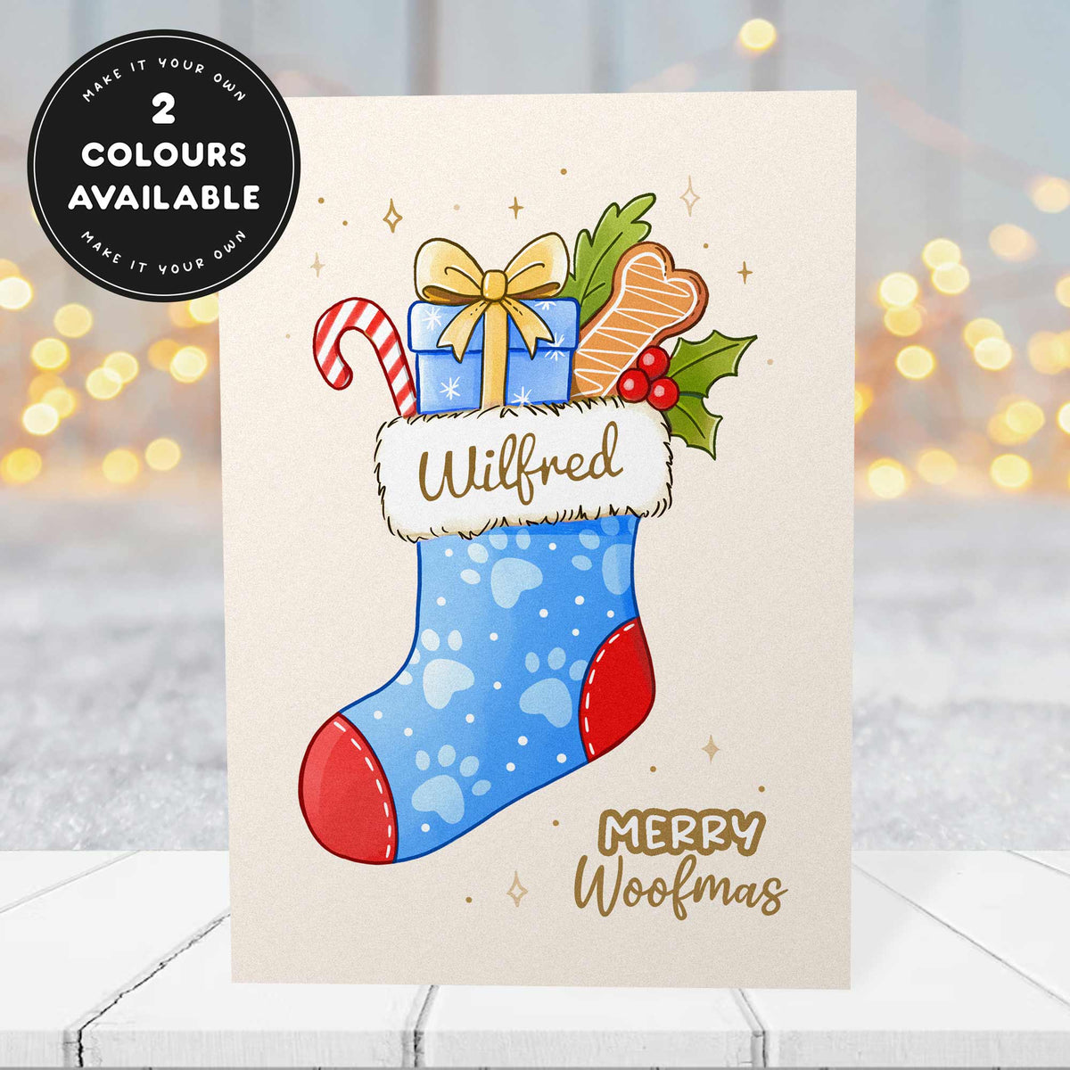 Personalised Dog Stocking Christmas Card – Merry Woofmas
