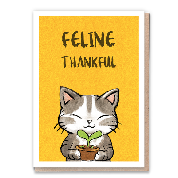 Cat-themed thank you card with a gratitude message.