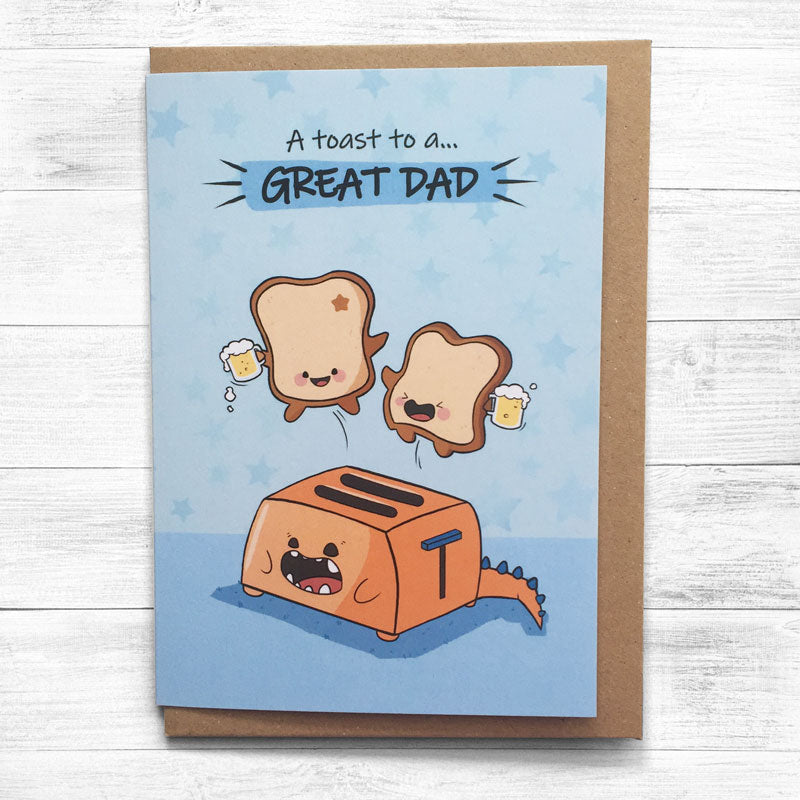 Father's Day card with toast graphic celebrating dad.