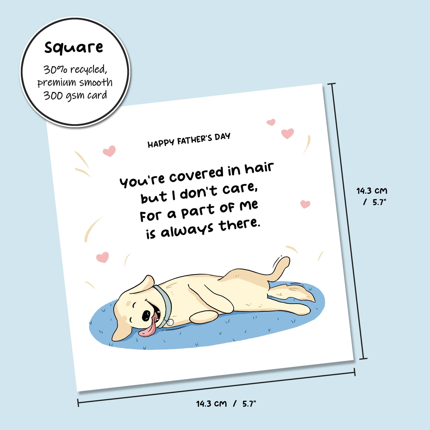 Golden Retriever with a poem celebrating Father's Day, humorous and affectionate.