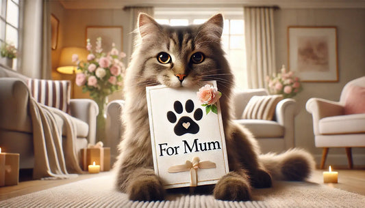 Cat holding a mother's day card