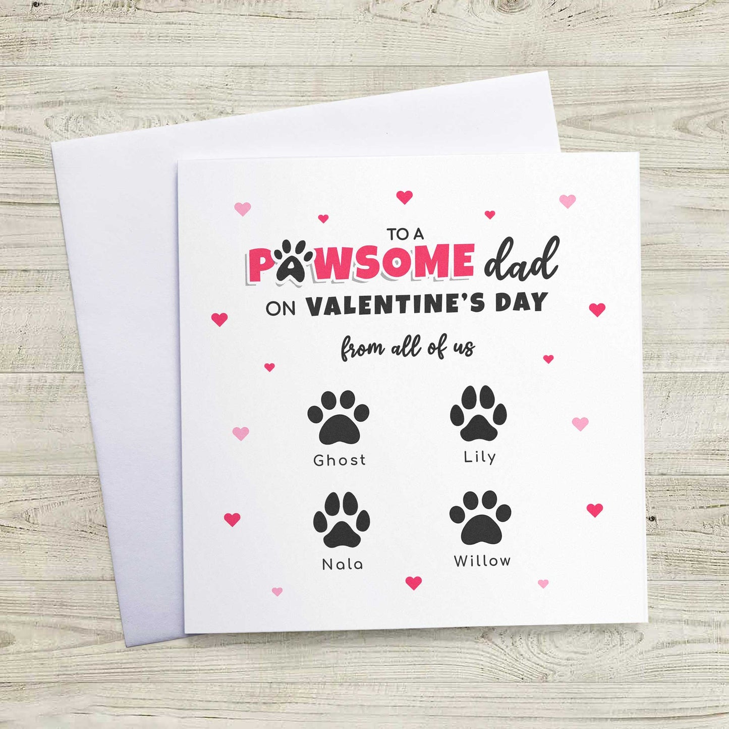 Pet Dad Valentines Card from Pets – Personalised Paw Print Card