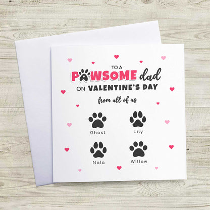 Pet Dad Valentines Card from Pets – Personalised Paw Print Card