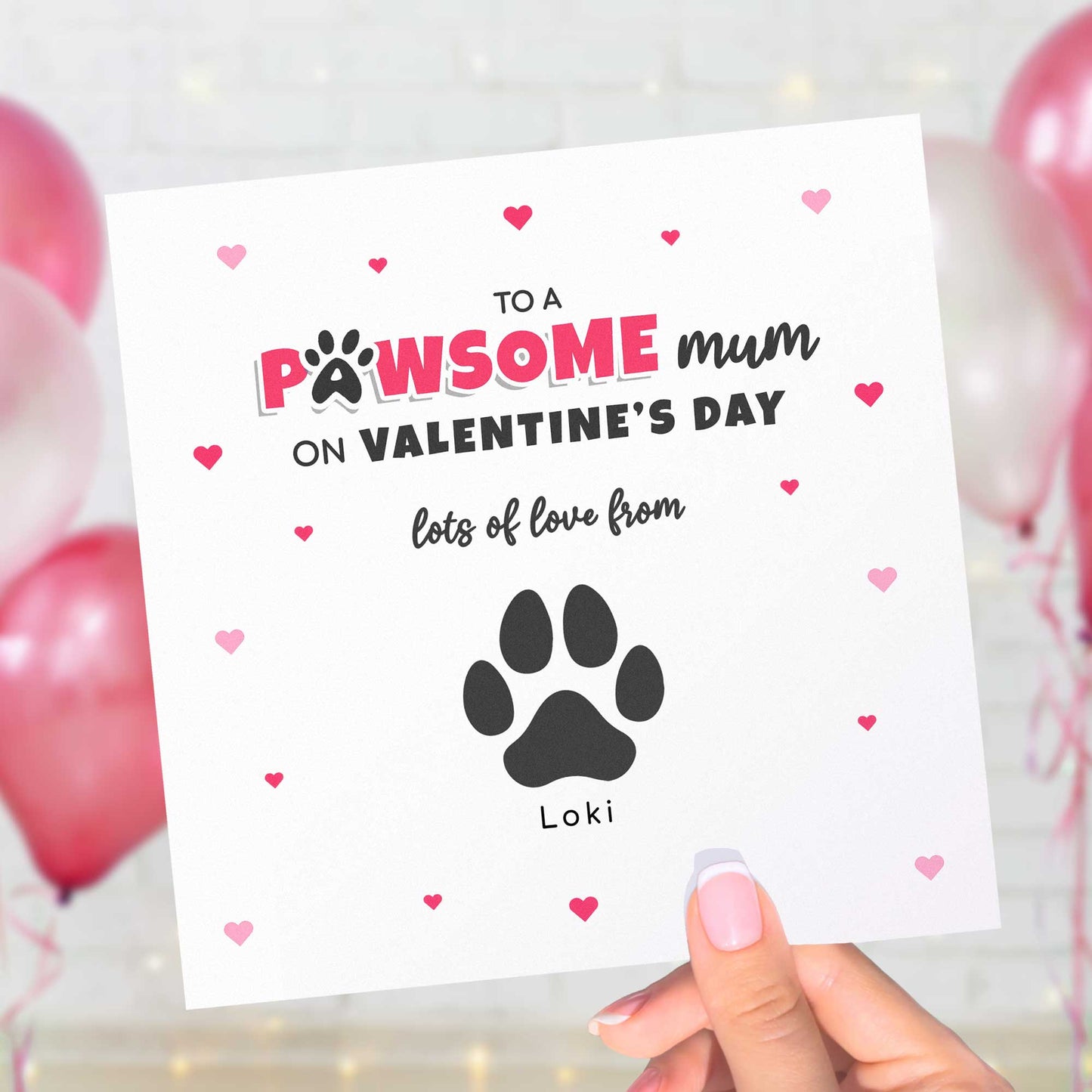 Pet Mum Valentines Card from Pets – Personalised Paw Print Card