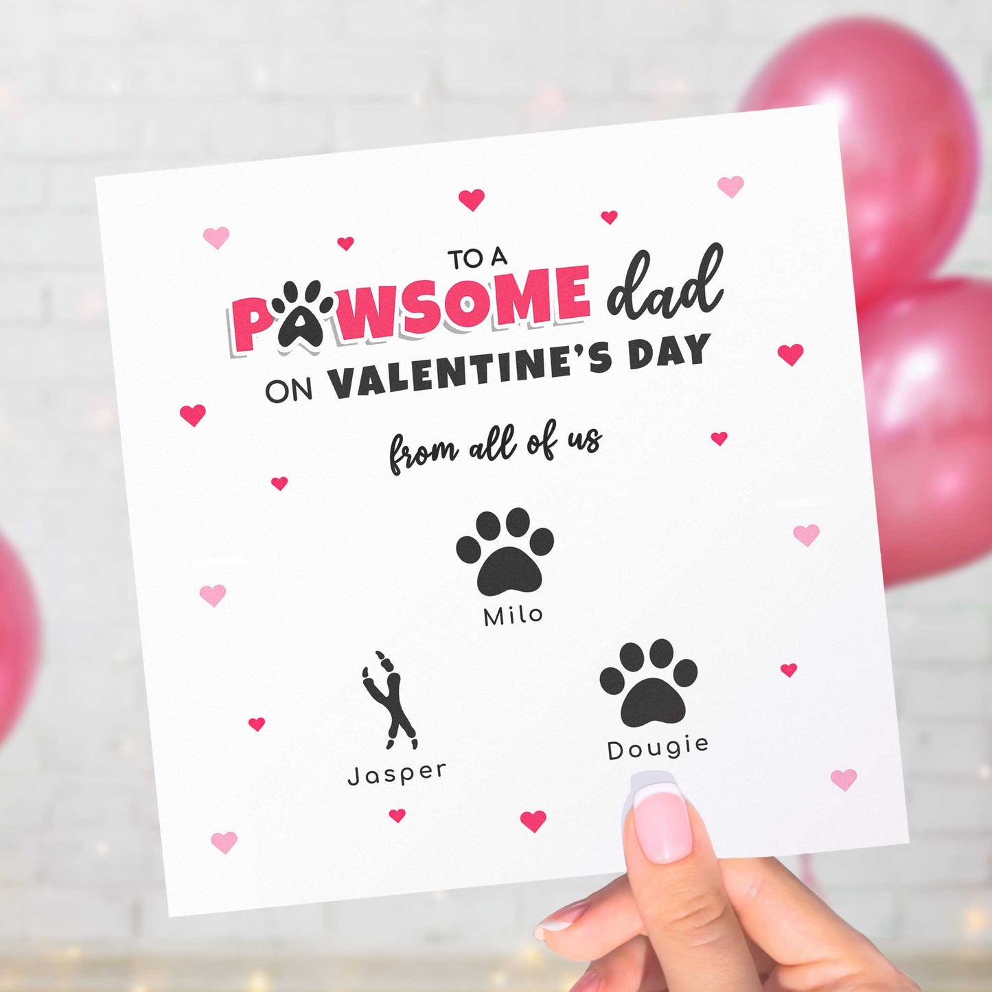 Pet Dad Valentines Card from Pets – Personalised Paw Print Card