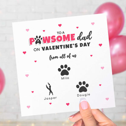 Pet Dad Valentines Card from Pets – Personalised Paw Print Card