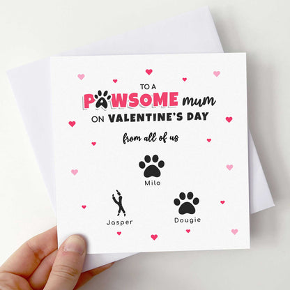 Pet Mum Valentines Card from Pets – Personalised Paw Print Card
