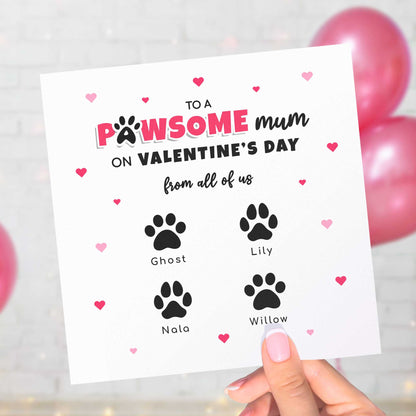 Pet Mum Valentines Card from Pets – Personalised Paw Print Card