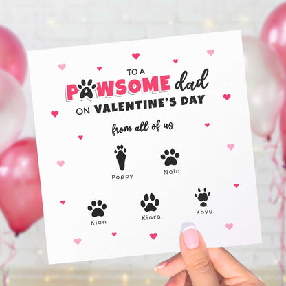 Pet Dad Valentines Card from Pets – Personalised Paw Print Card