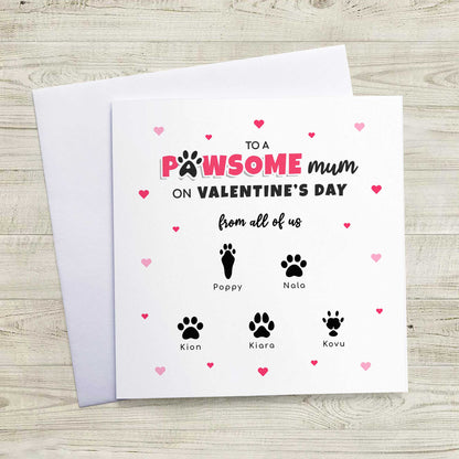 Pet Mum Valentines Card from Pets – Personalised Paw Print Card
