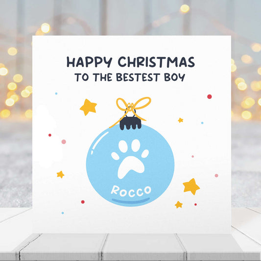Personalised Christmas Card For Dog - Paw Print Bauble