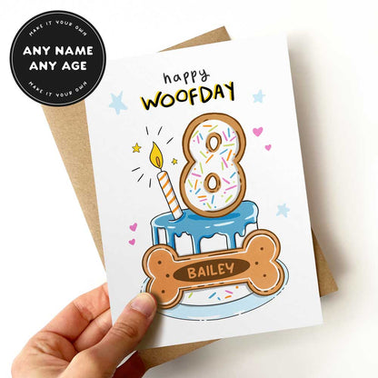Personalised Dog Birthday Card, Pink Woofday Biscuit Cake