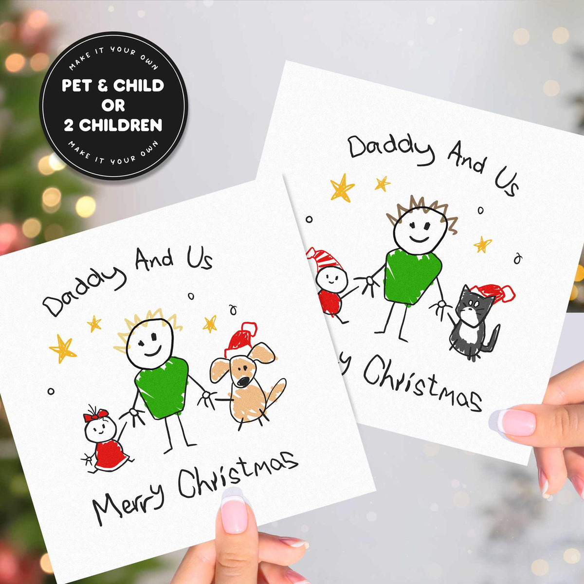 Family Portrait Christmas Card for Dad – From Child & Dog