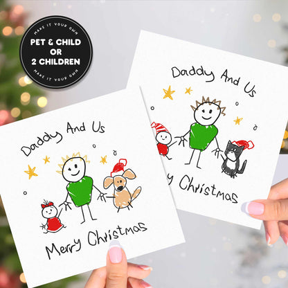 Family Portrait Christmas Card for Dad – From Child & Dog