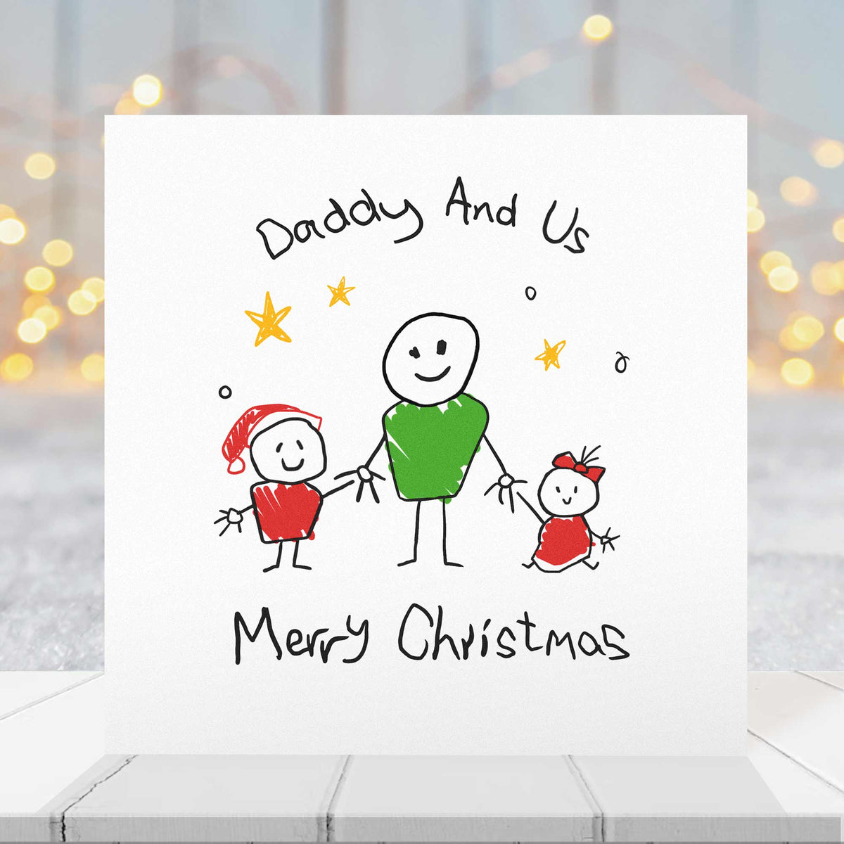 Family Portrait Christmas Card for Dad – From Child & Dog