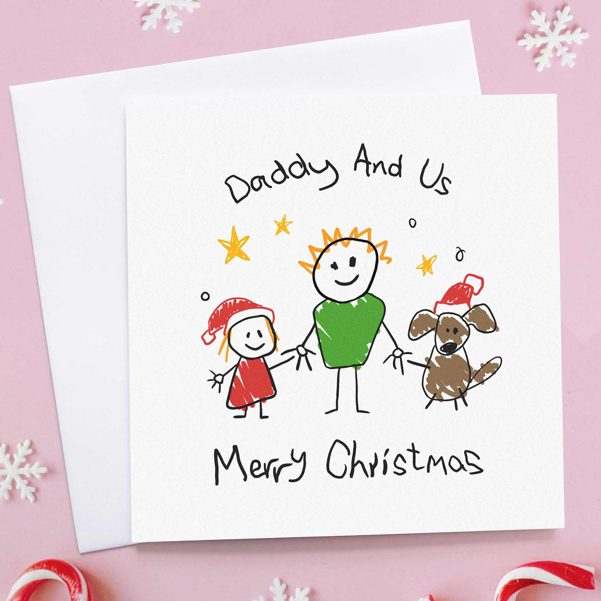 Family Portrait Christmas Card for Dad – From Child & Dog