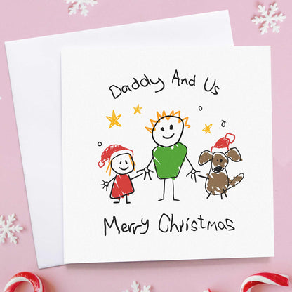 Family Portrait Christmas Card for Dad – From Child & Dog