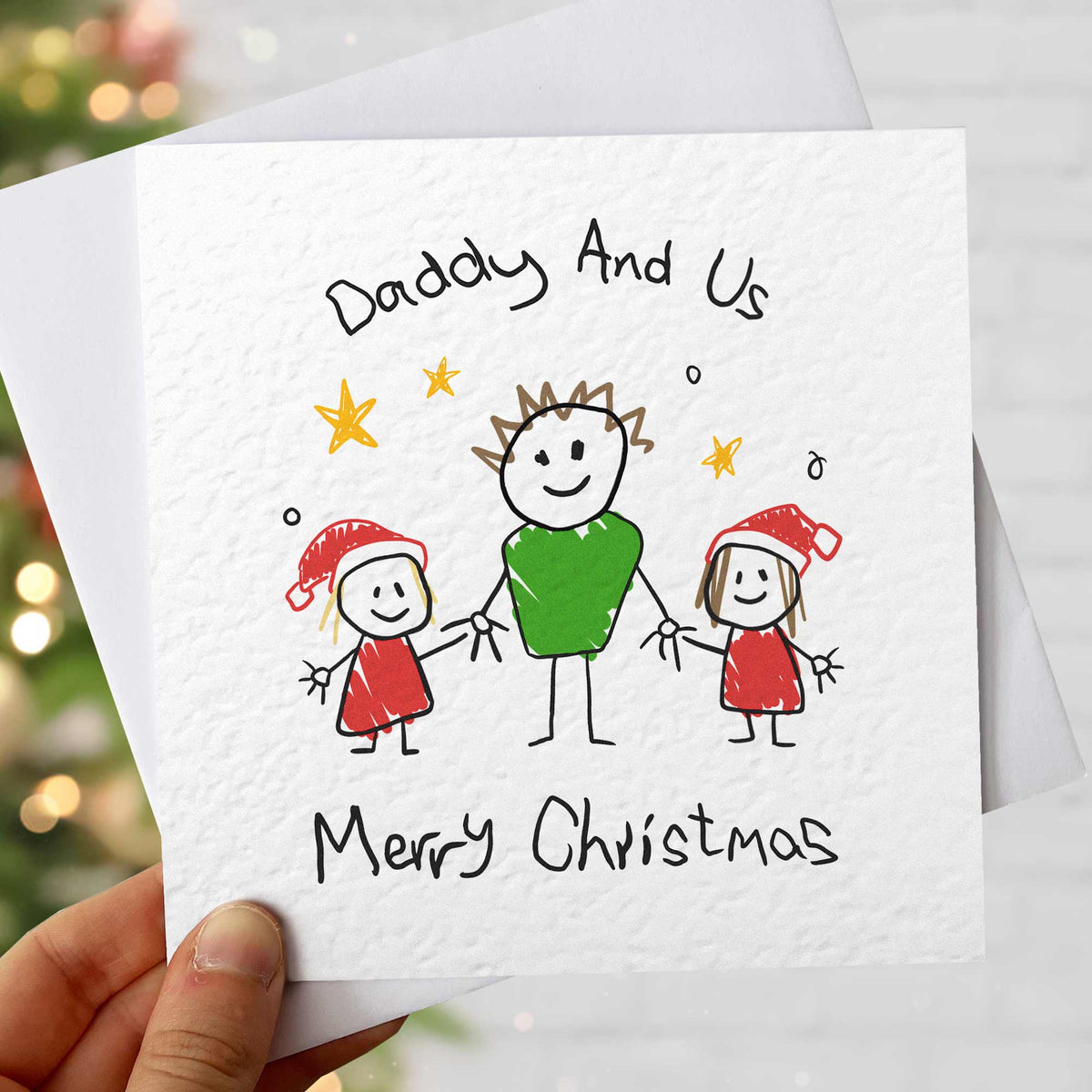 Family Portrait Christmas Card for Dad – From Child & Dog