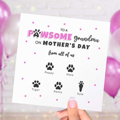 Grandma Mother’s Day Card From Pets – Personalised Paw Print Card
