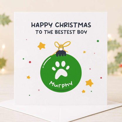 Personalised Christmas Card For Dog - Paw Print Bauble