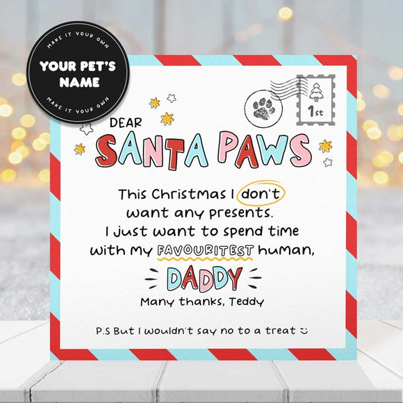 Pet Dad Santa Paws Christmas Card