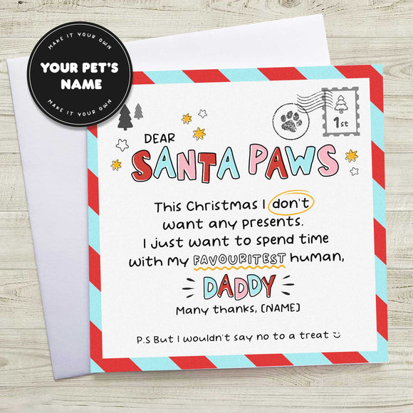 Pet Dad Santa Paws Christmas Card