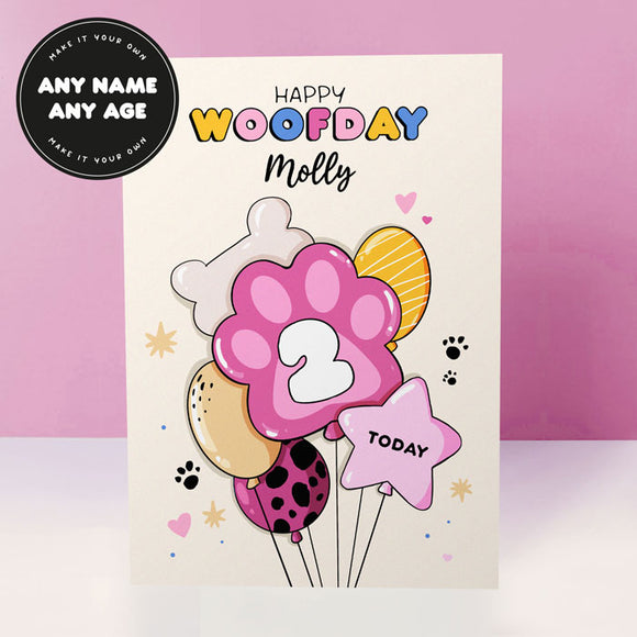 Personalised Pink Balloon Dog Birthday Card