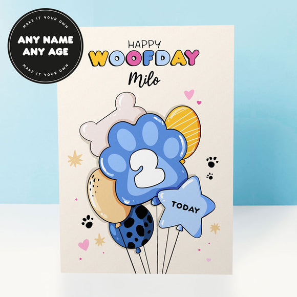 Personalised Blue Balloon Dog Birthday Card