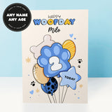 Personalised Dog Birthday Card – Pink Balloon Design with Pawprint Age & Name