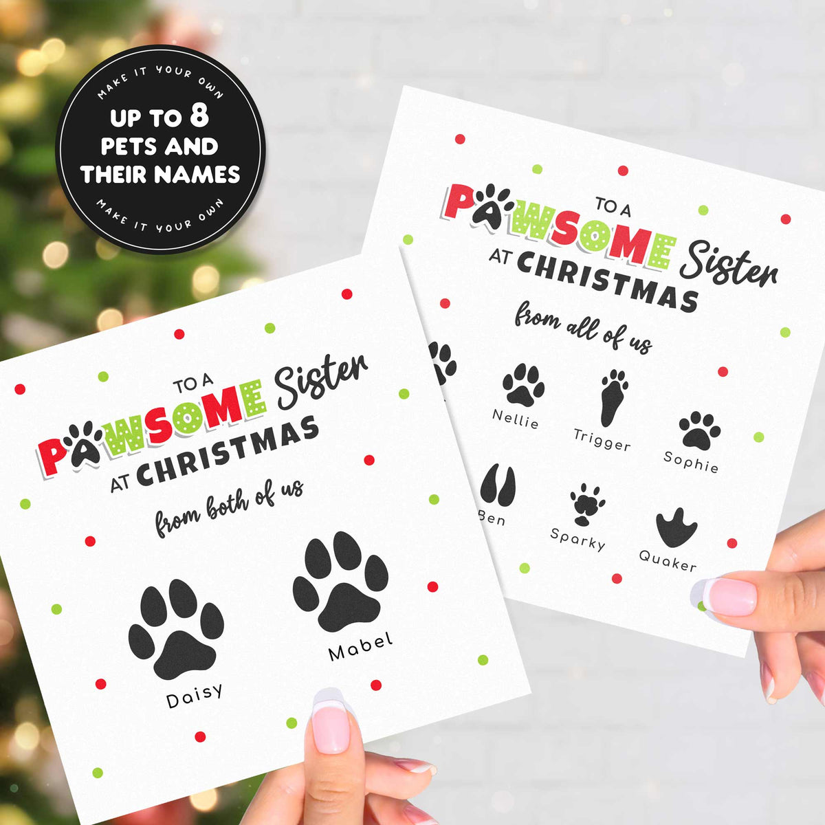 Sister Christmas Card From Pets - Personalised Paw Prints