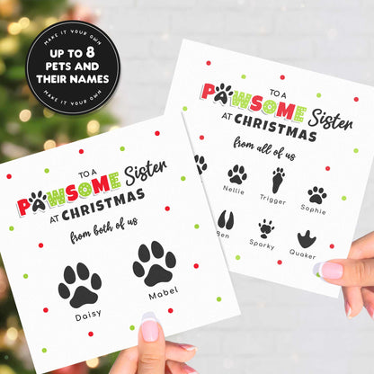 Sister Christmas Card From Pets - Personalised Paw Prints