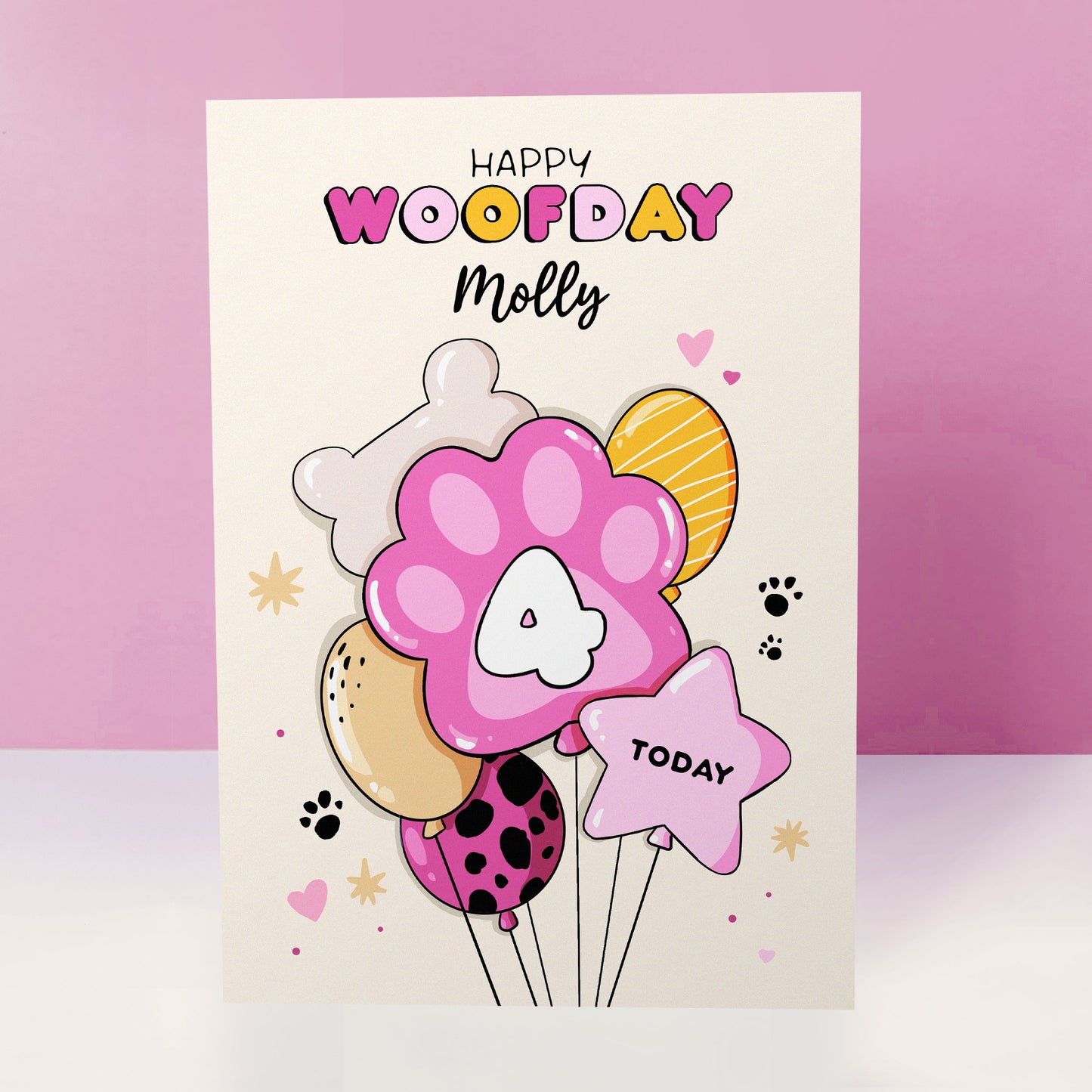Personalised Dog Birthday Card – Blue Balloon Design with Pawprint Age & Name