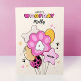 Personalised Dog Birthday Card – Pink Balloon Design with Pawprint Age & Name