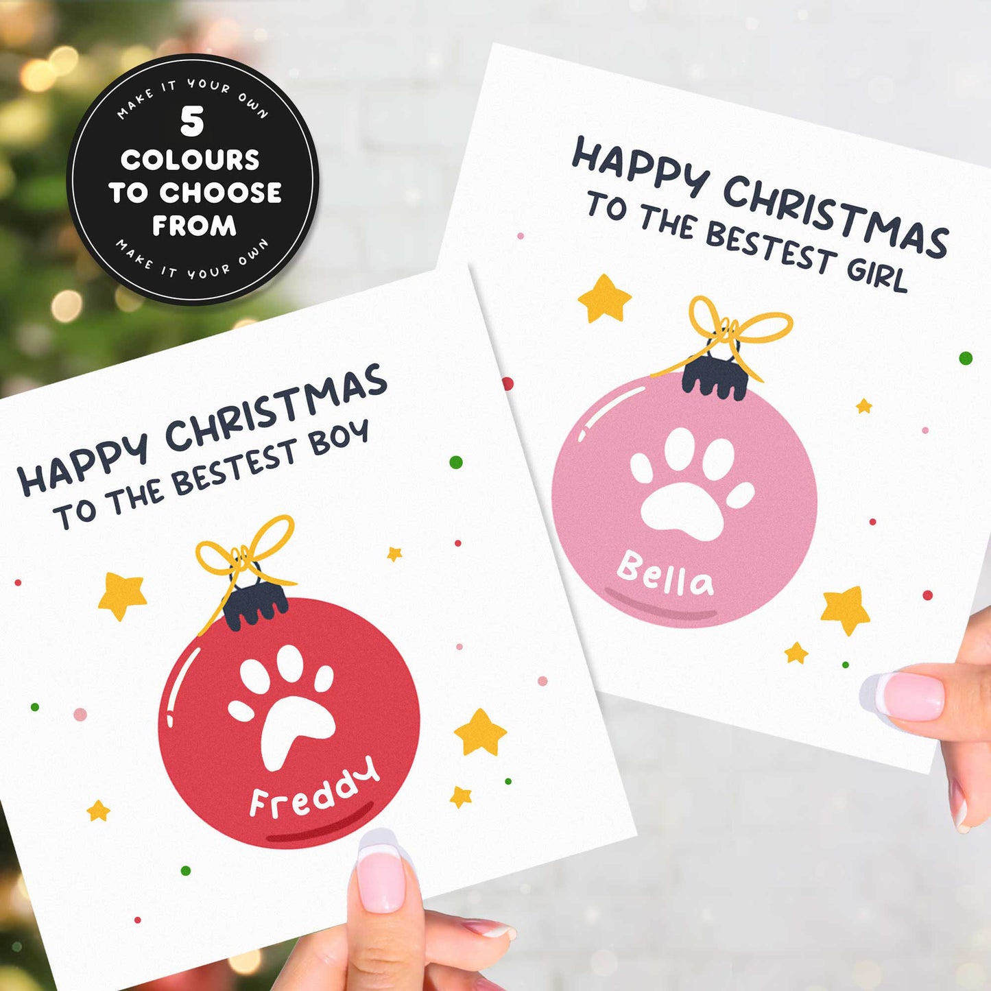 Christmas Card for Dogs & Pets – Personalised Bauble Design