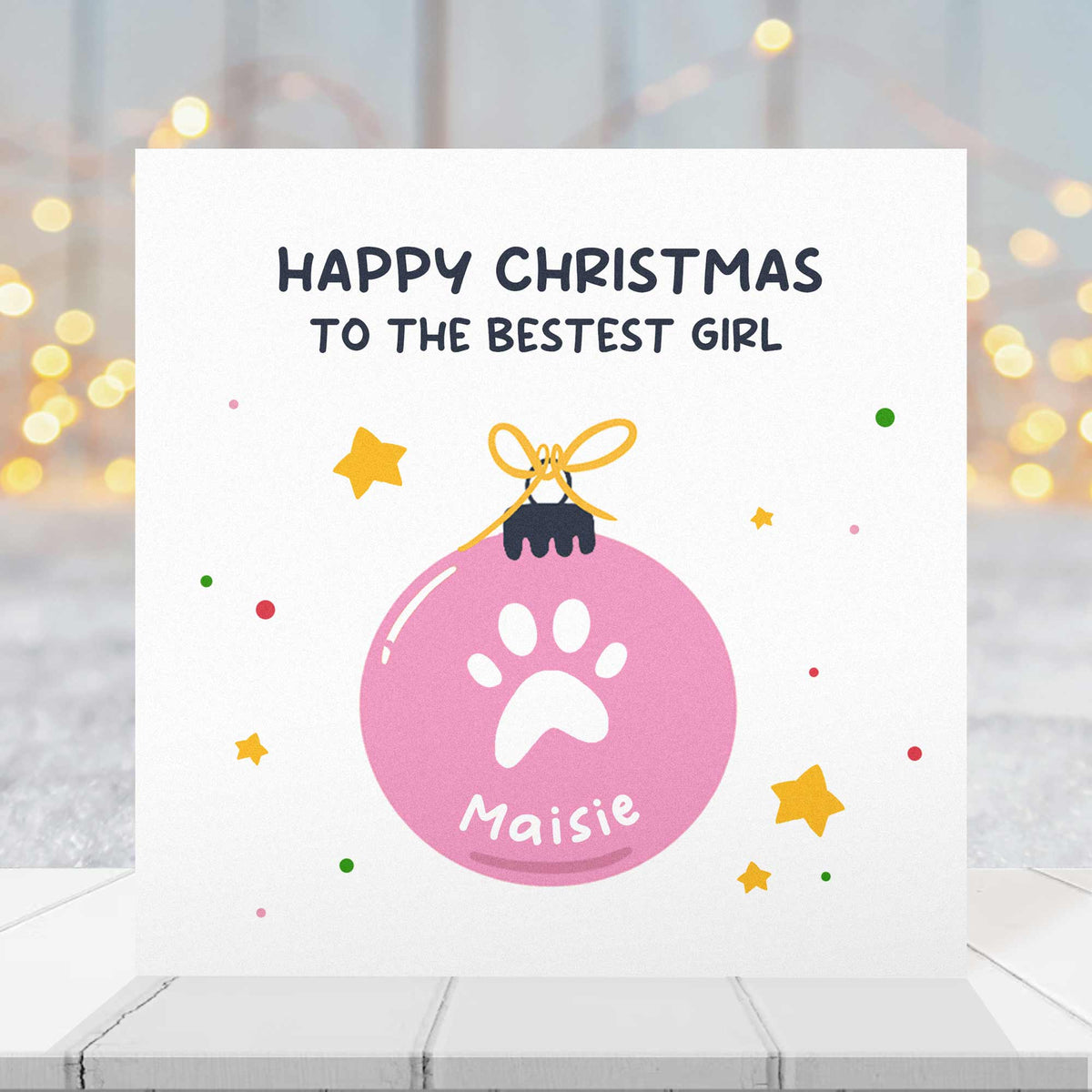 Personalised Christmas Card For Dog - Paw Print Bauble