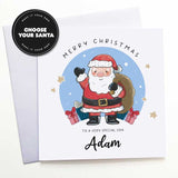 Personalised Santa card with "Merry Christmas Son" greeting.