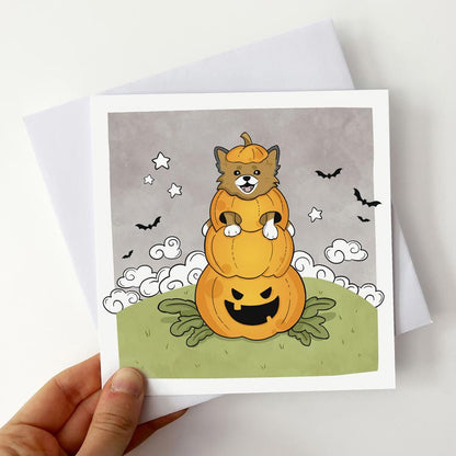 Pack of greeting cards featuring dogs in Halloween costumes.