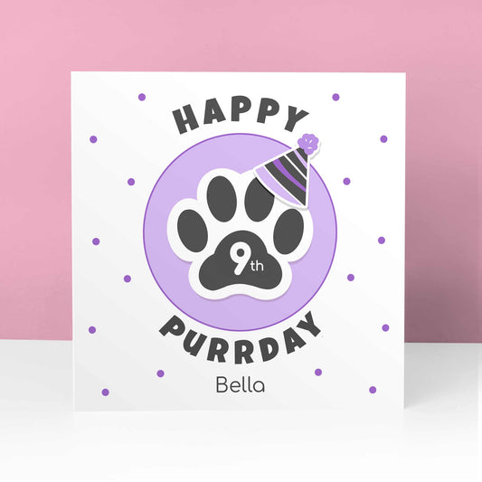 Personalised Cat Birthday Card, Paw Print Design