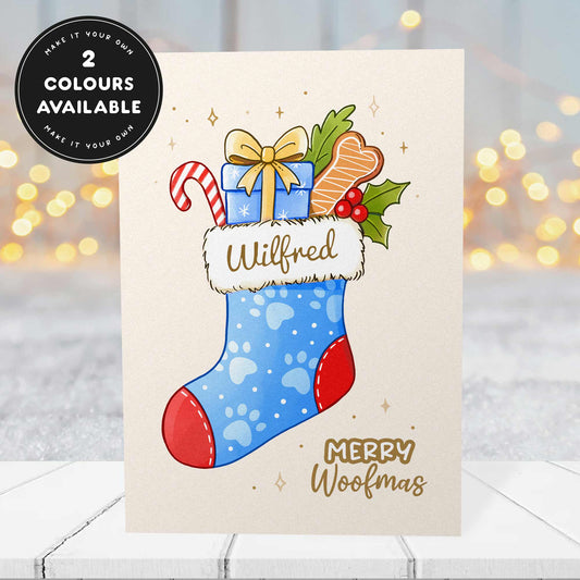 Personalised Dog Christmas Card – Cute Woofmas Stocking Design