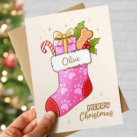 Personalised Dog Stocking Christmas Card – Merry Woofmas