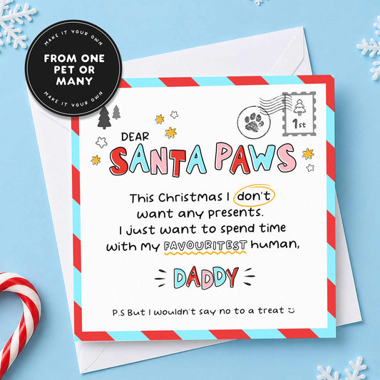 Pet Dad Santa Paws Christmas Card