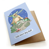 Greeting card with Yoda illustration captioned "Best Dog Dad" for pet owners.