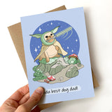 Greeting card with Yoda illustration celebrating the best dog dad.