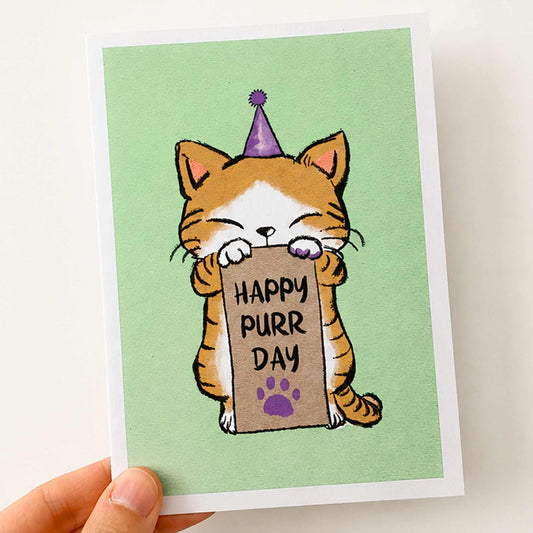 Ginger Cat Birthday Card - Happy Purrday
