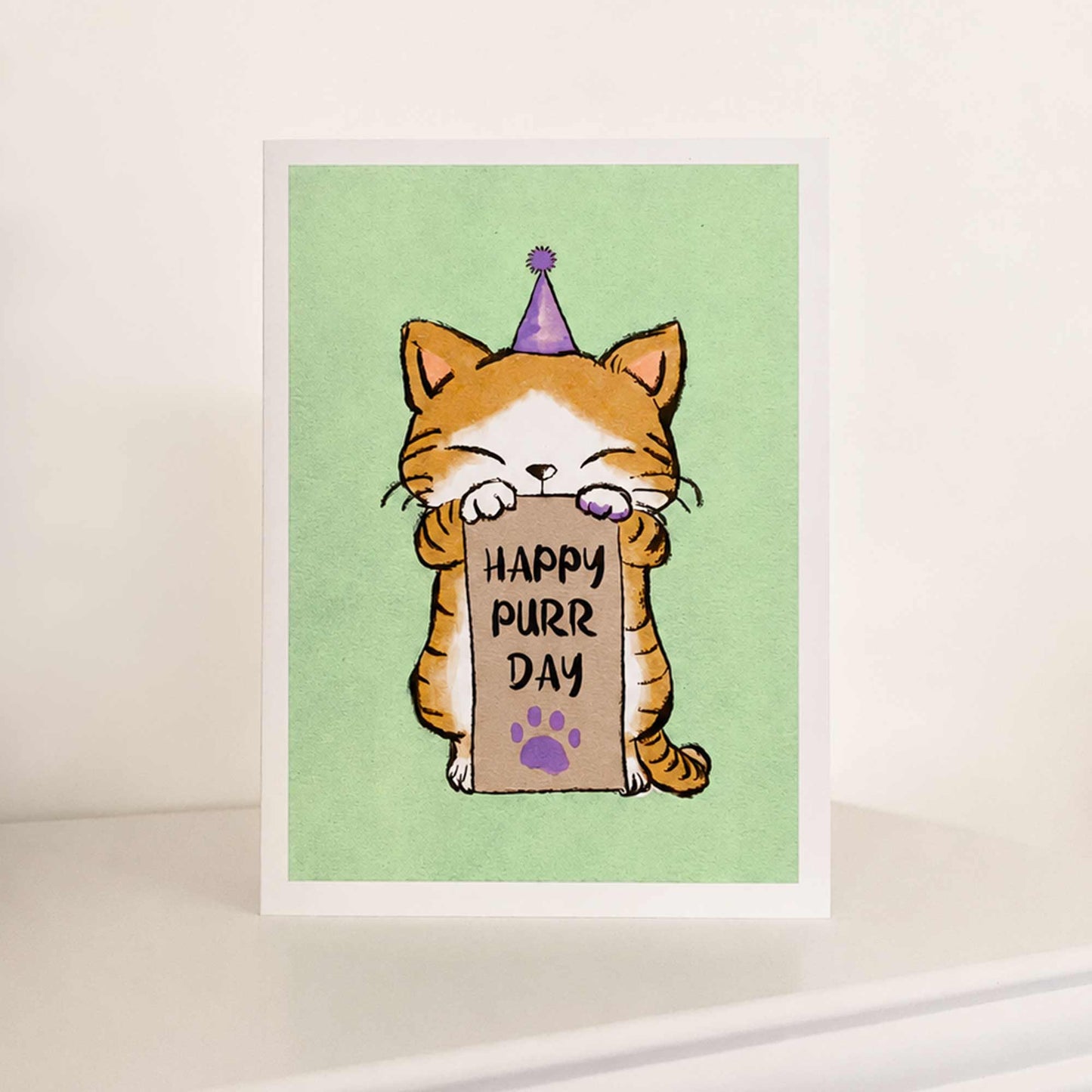 Ginger Cat Birthday Card - Happy Purrday