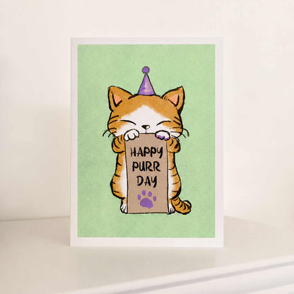 Ginger Cat Birthday Card - Happy Purrday